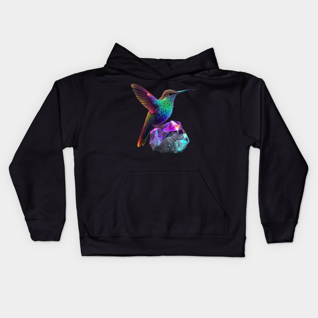 Psychedelic Hummingbird and Space Crystal Kids Hoodie by SCHummingbirds